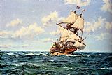 Seas Canvas Paintings - Mayflower II on the Open Seas